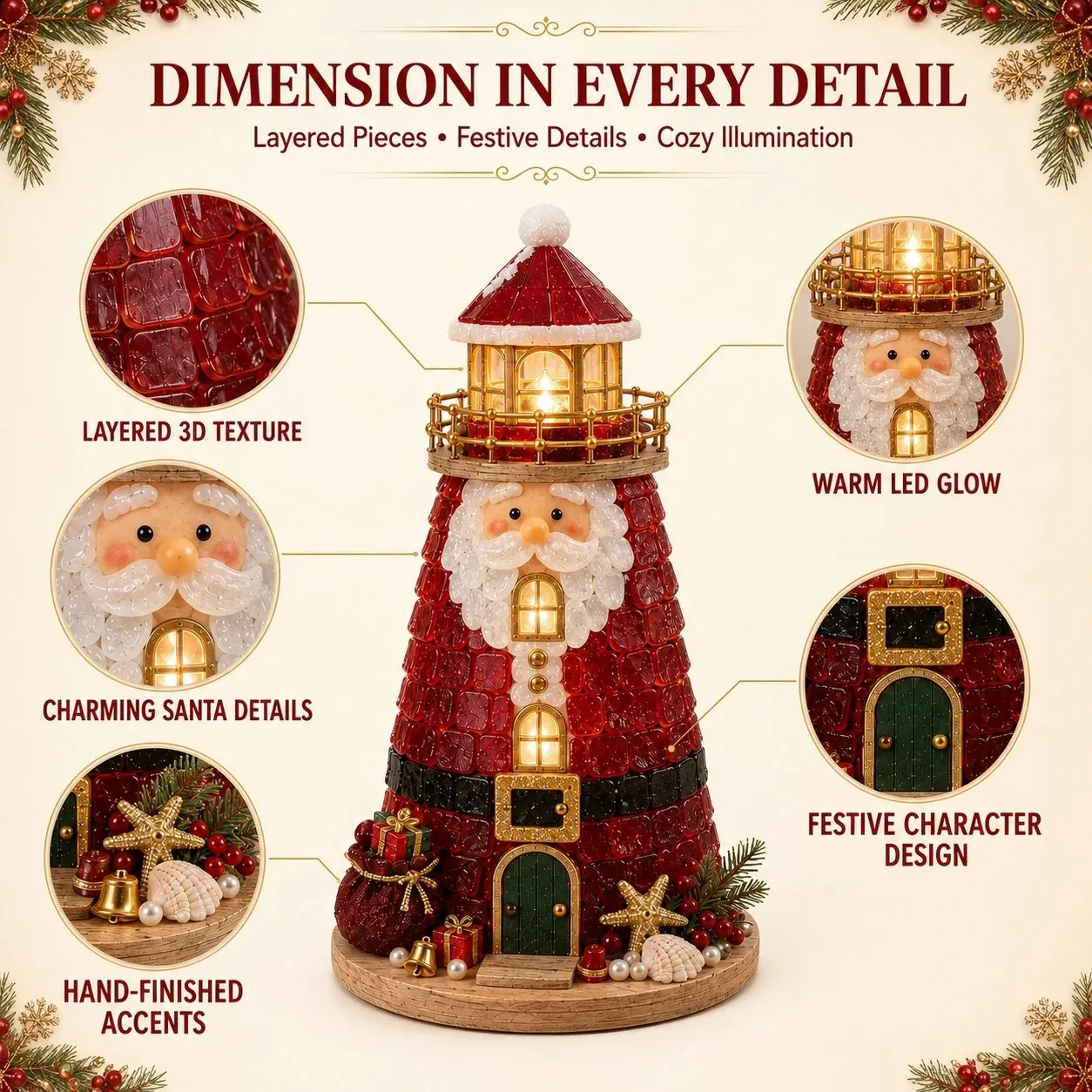 🎄Beginner-Friendly DIY Lighted Christmas Character Sea Glass-Style Lighthouse Kit Collection | 💡Complete Kit with Sea Glass-Style Pieces, LED Lights & Step-by-Step Guide Included 💕