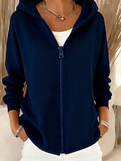 Women's Zip Up Hoodies Plain Elegant Warm Fashion Long Sleeve Hooded Regular Tops Home Work Street Patchwork Zipper dark brown claret Navy Black Pink Fall Winter