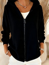 Women's Zip Up Hoodies Plain Elegant Warm Fashion Long Sleeve Hooded Regular Tops Home Work Street Patchwork Zipper dark brown claret Navy Black Pink Fall Winter