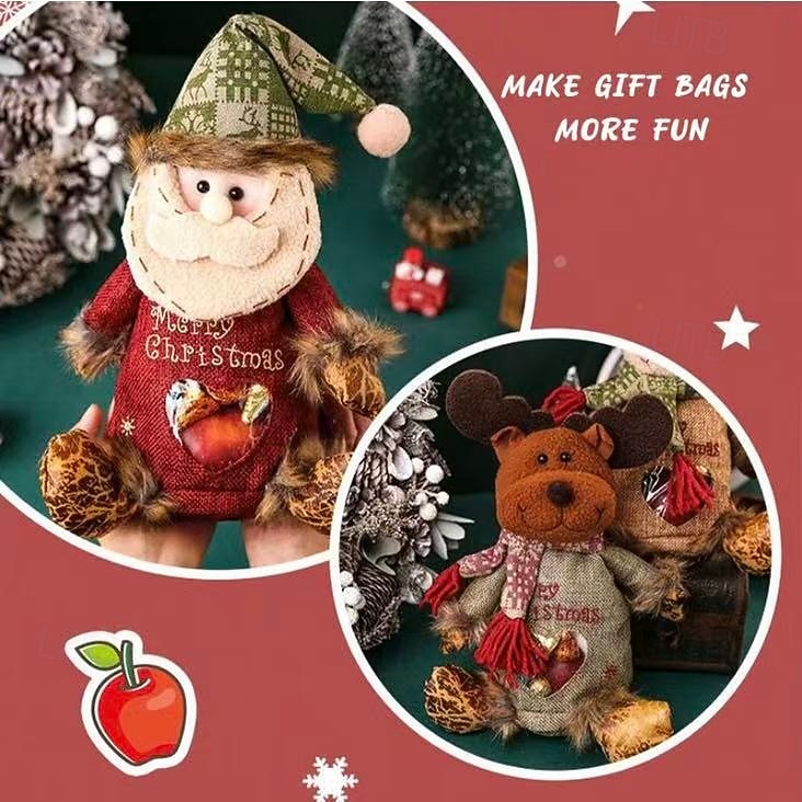 Christmas-themed plush toy & gift bag with a clear window