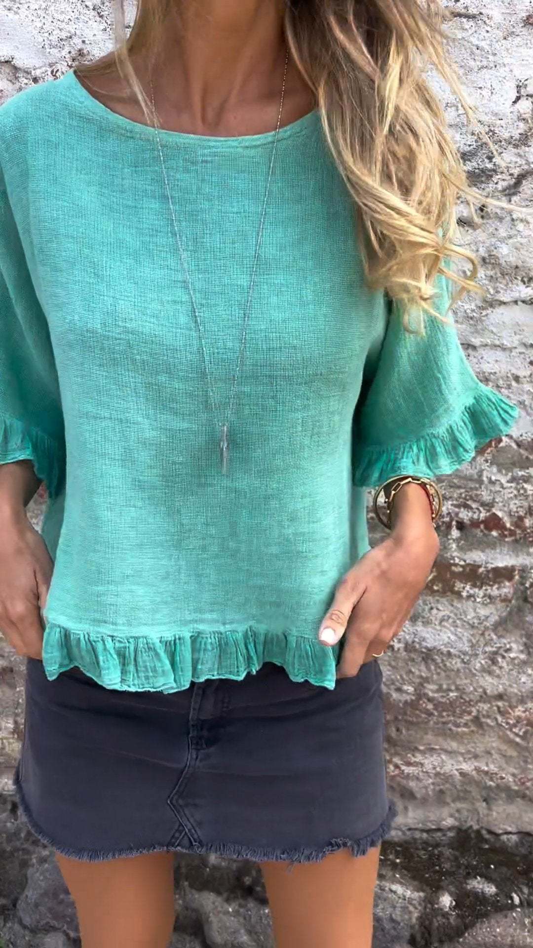 Fungus Hem Design Cotton and Linen Top