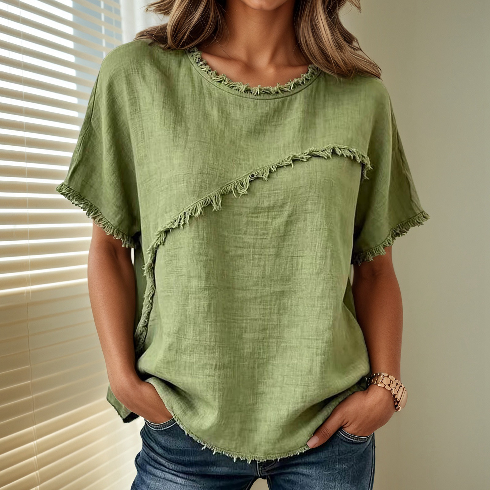 Women's T Shirt Tee Top Ruffle Plain Fashion Stylish Classic Short Sleeve Crew Neck Regular Tops Casual Daily Going out
