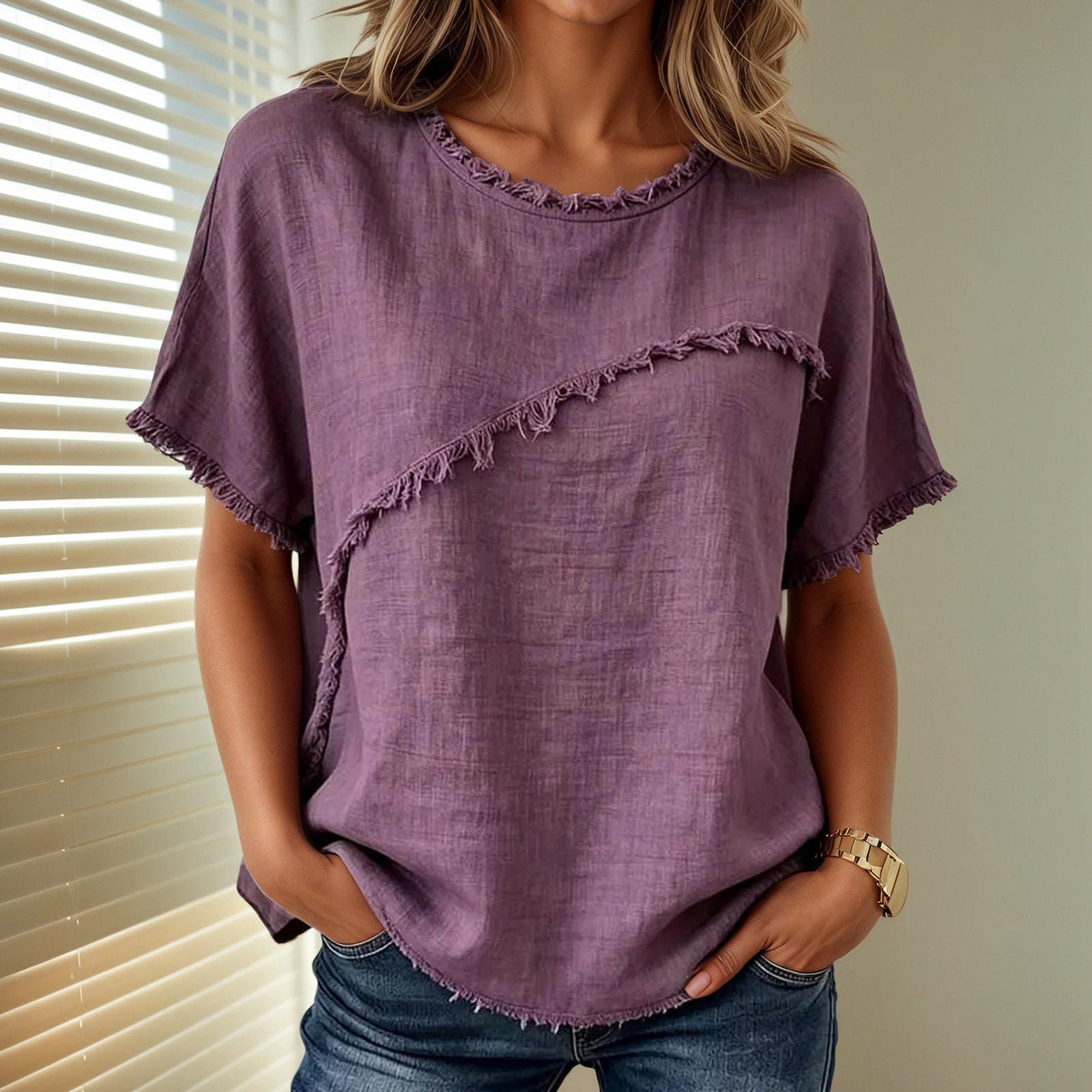 Women's T Shirt Tee Top Ruffle Plain Fashion Stylish Classic Short Sleeve Crew Neck Regular Tops Casual Daily Going out