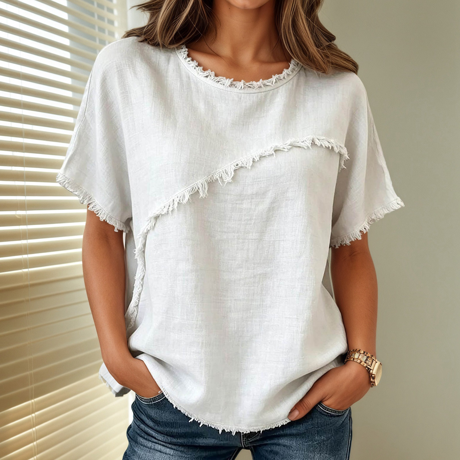 Women's T Shirt Tee Top Ruffle Plain Fashion Stylish Classic Short Sleeve Crew Neck Regular Tops Casual Daily Going out