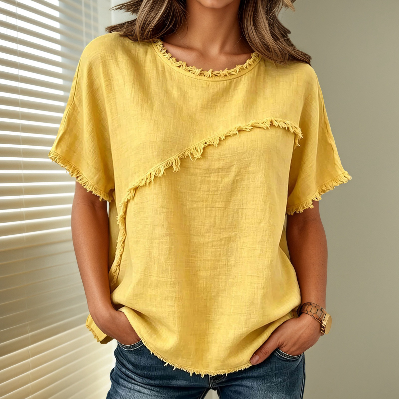 Women's T Shirt Tee Top Ruffle Plain Fashion Stylish Classic Short Sleeve Crew Neck Regular Tops Casual Daily Going out