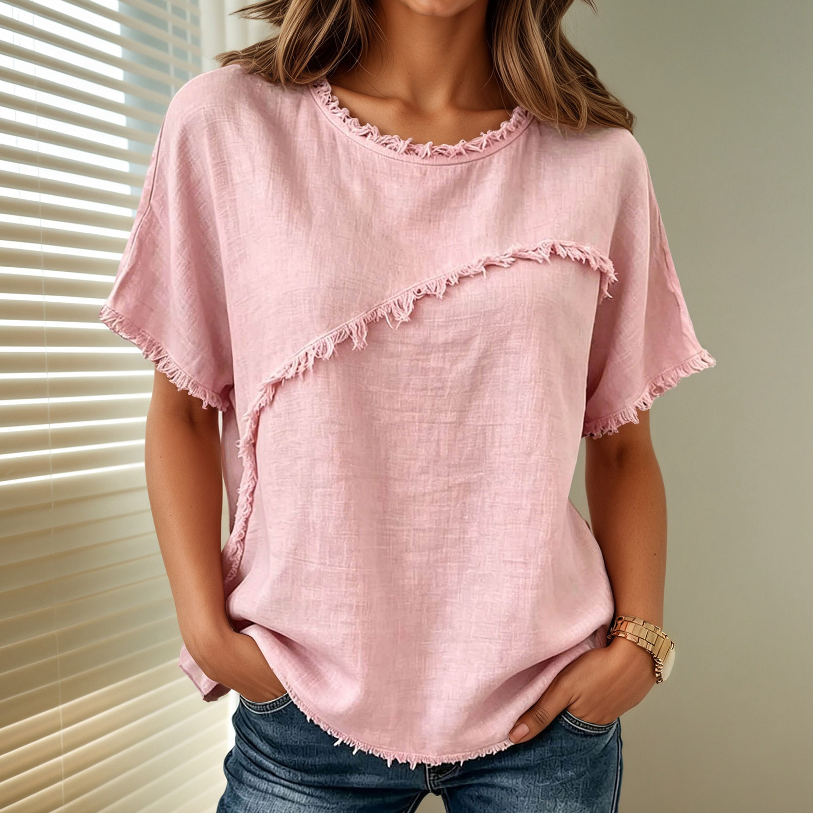 Women's T Shirt Tee Top Ruffle Plain Fashion Stylish Classic Short Sleeve Crew Neck Regular Tops Casual Daily Going out