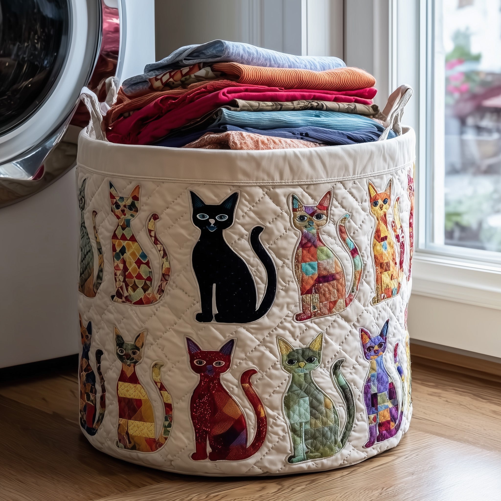 Cat Quilted Laundry Basket