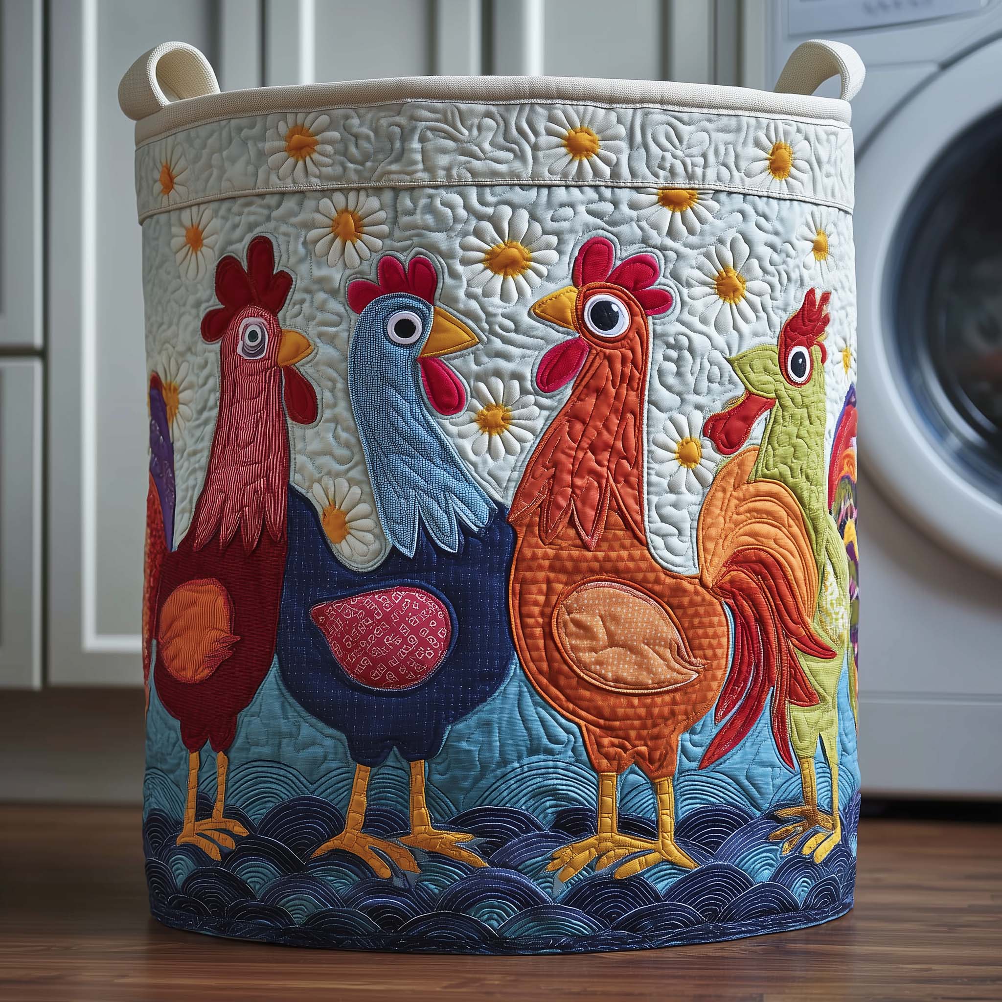 Daisy Chickens Quilted Laundry Basket GFTOQM1910