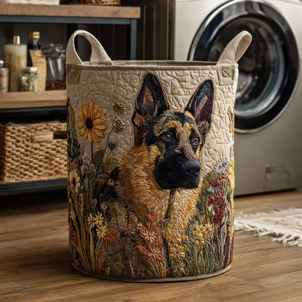 German Shepherd Meadow Quilted Laundry Basket NCU0HNH062