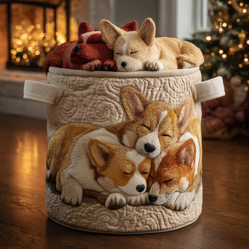 Holiday Corgi Dreams Quilted Laundry Basket NCU0DV1144