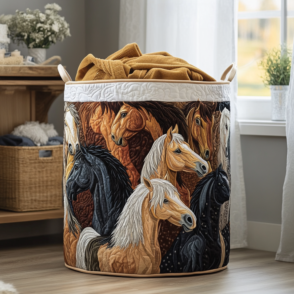 Mystic Horse Quilted Laundry Basket NCU0DDK1059