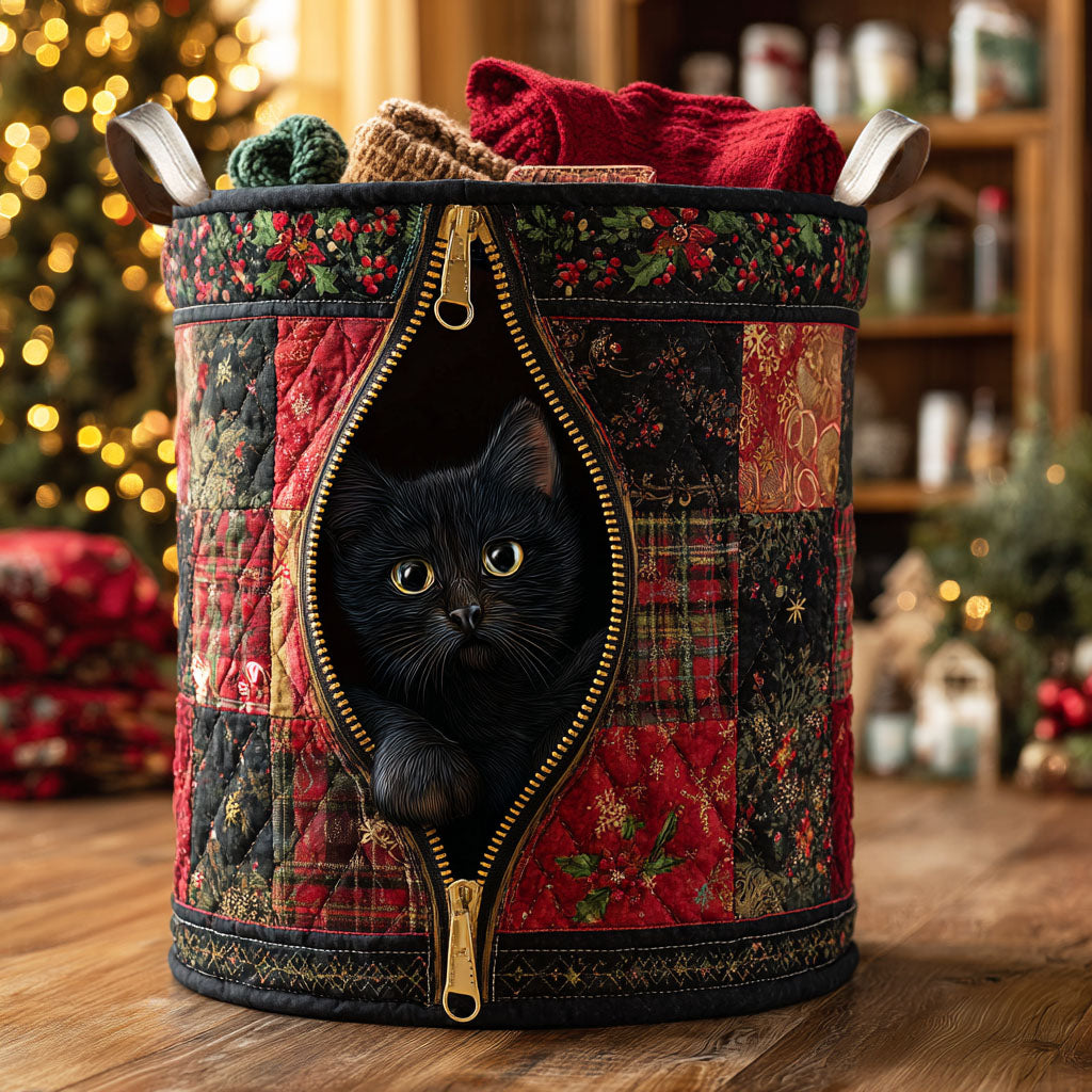 Plaid Zipper Cat Quilted Laundry Basket NCU0NTV636