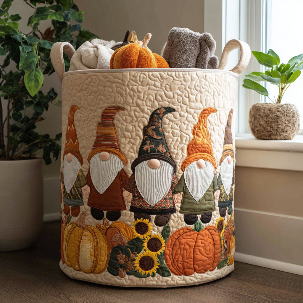 Pumpkin Patch Gnome Quilted Laundry Basket NCU0PTT972