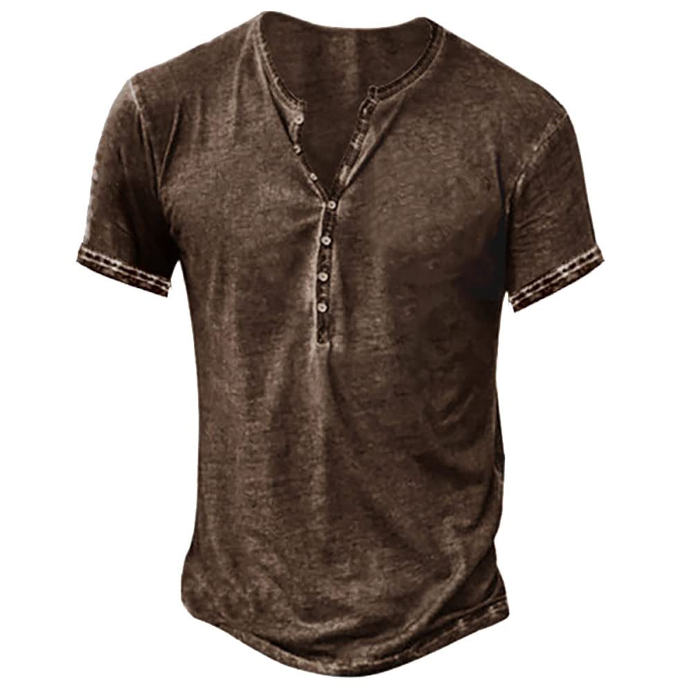 Men's Cotton Vintage Henley Short Sleeve Tee