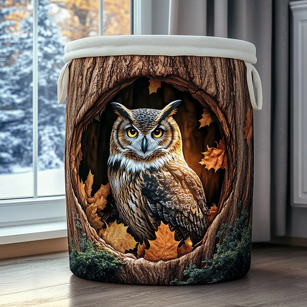 Forest-Themed Cute Owl Quilted Laundry Basket