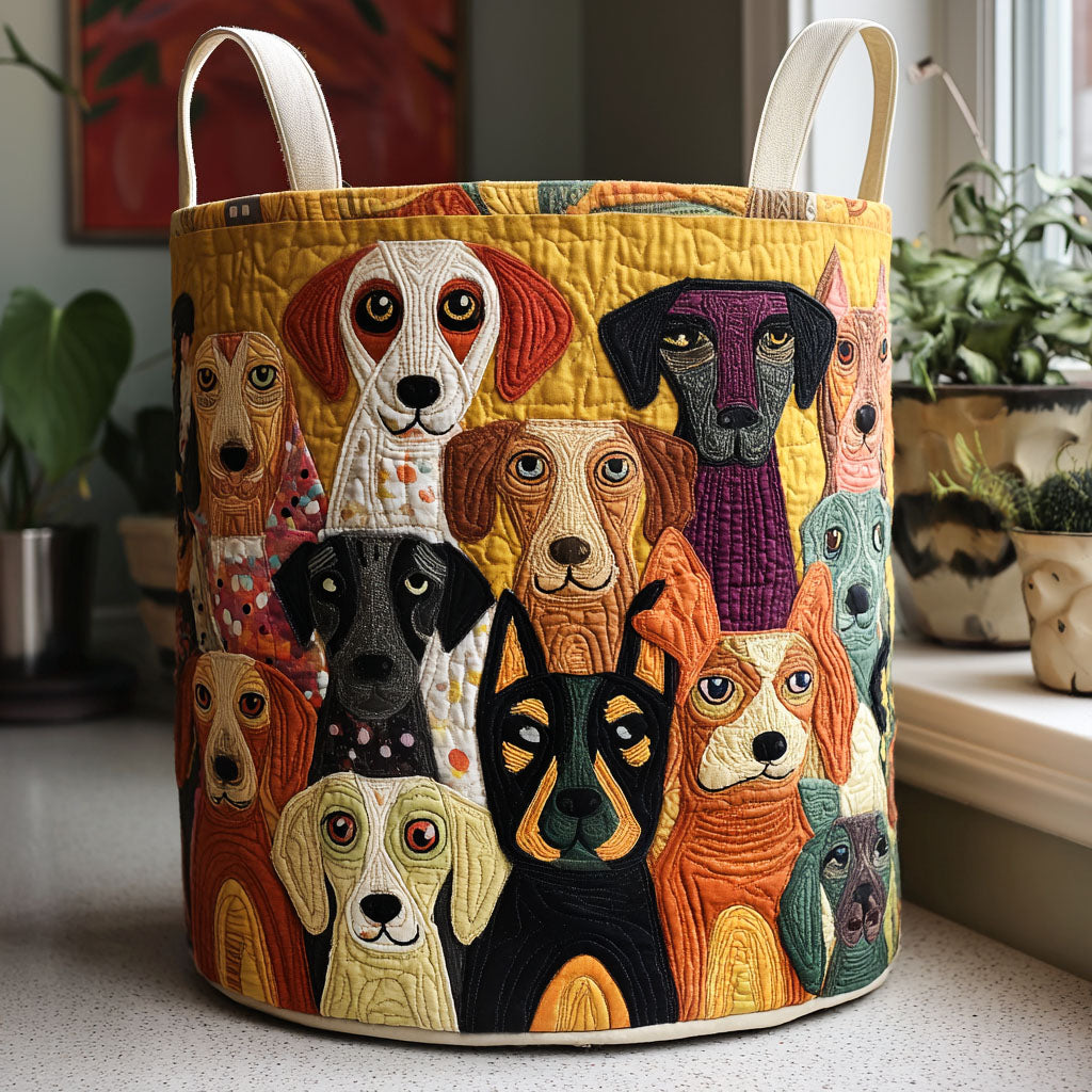 Whimsical Dog Quilted Laundry Basket NCU0QN036