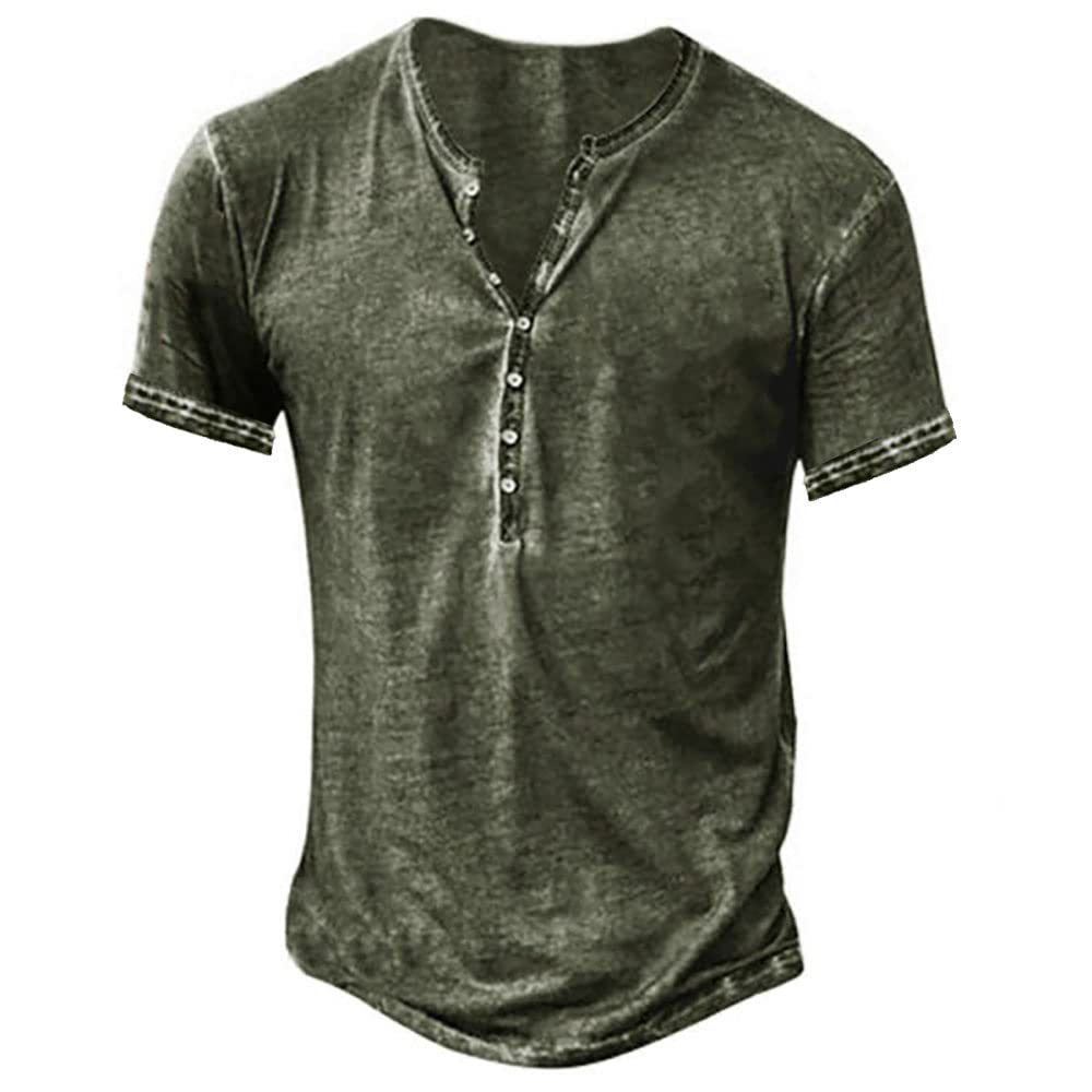 Men's Cotton Vintage Henley Short Sleeve Tee