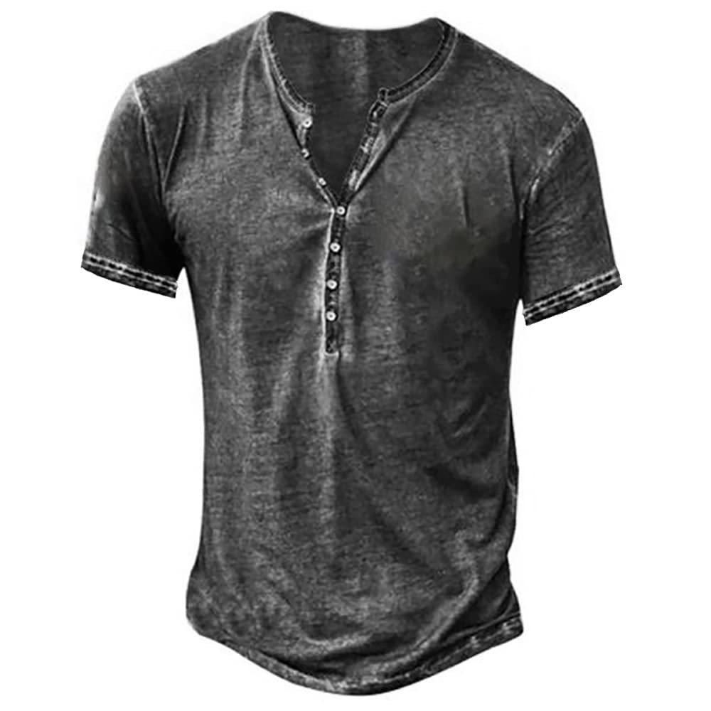 Men's Cotton Vintage Henley Short Sleeve Tee