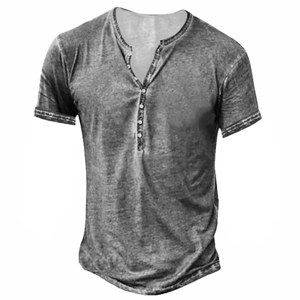Men's Cotton Vintage Henley Short Sleeve Tee