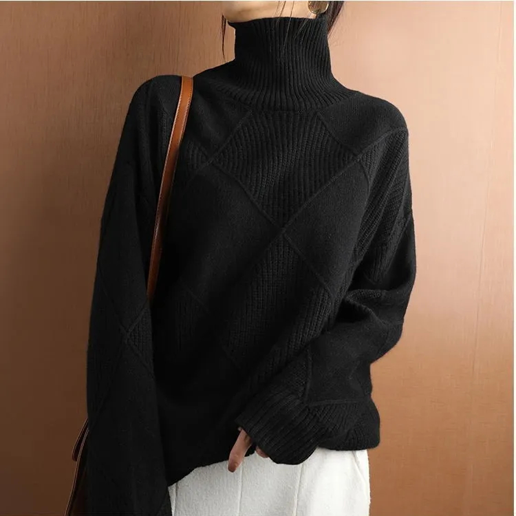 Women’s Cozy Textured Turtleneck Sweater – Relaxed Fit Soft Knit Pullover