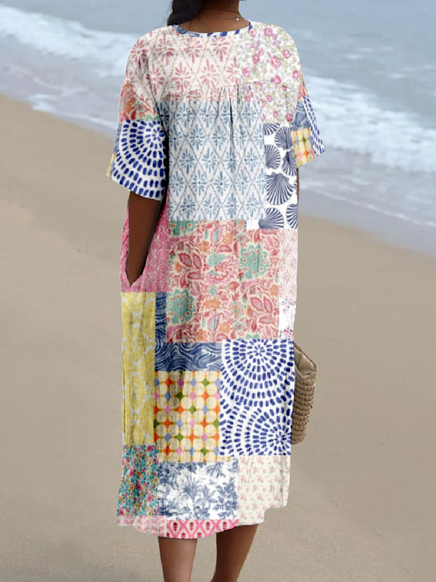 Vintage V Neck Loose Dress