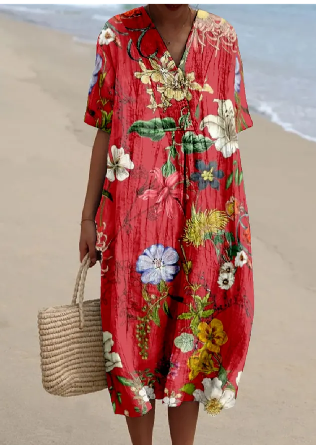 Vintage Cotton-Blend Ethnic Geometry Dress