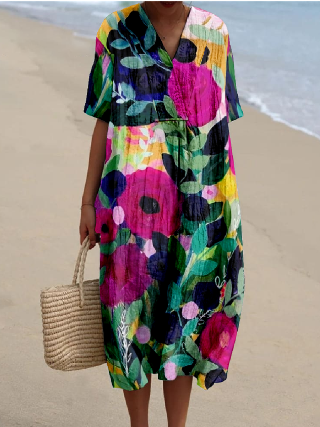 Psychedelic Art V Neck Boho Dress
