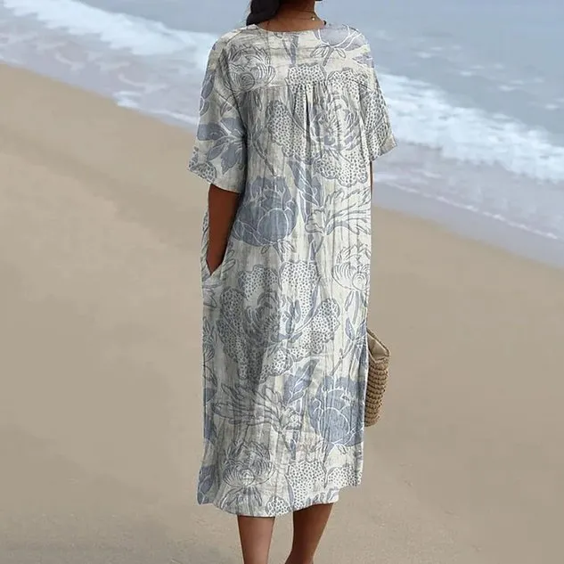 Casual V Neck Cotton-Blend 3D Printing Dress