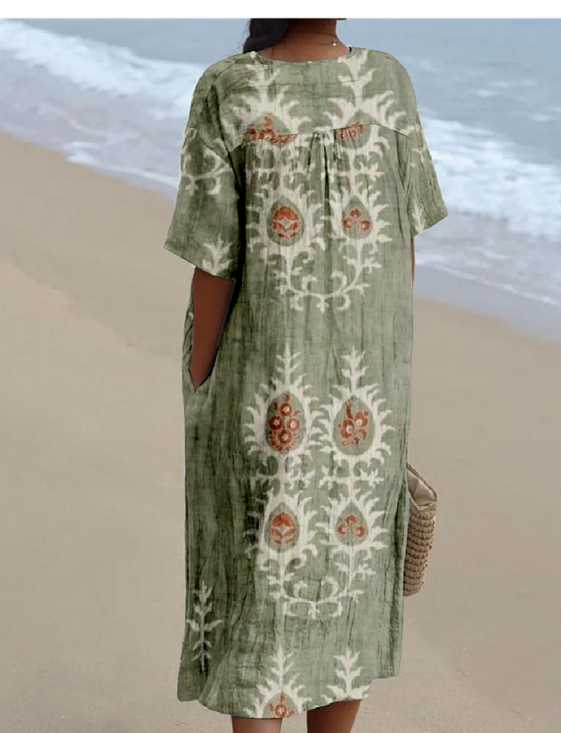 Vintage Cotton-Blend Ethnic Geometry Dress