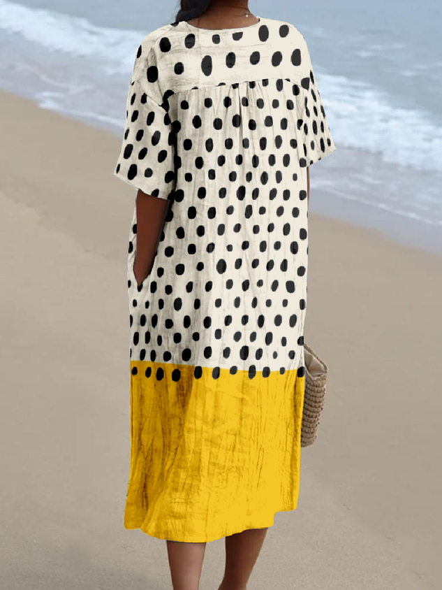 Boho Multicolor Block Loose V Neck Dress