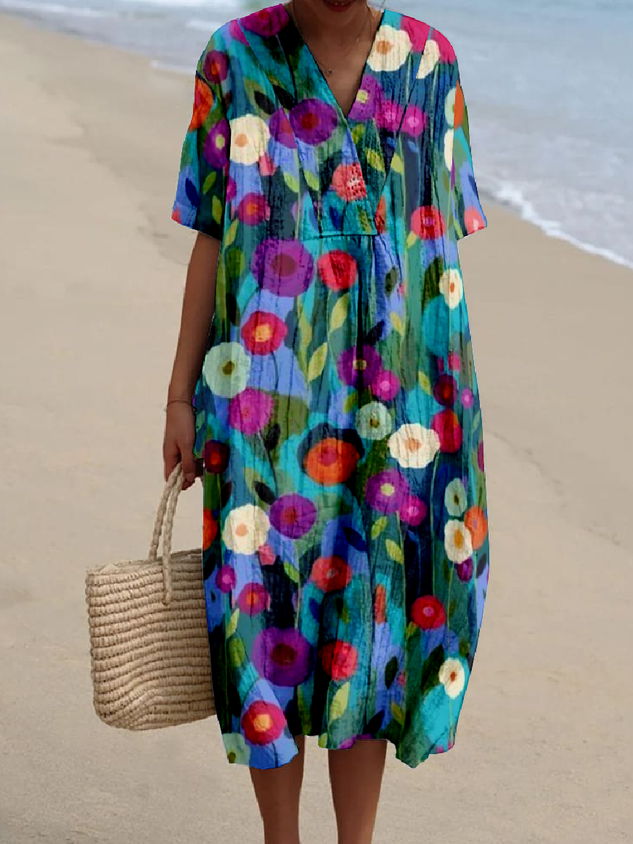 V Neck Loose Vintage Psychedelic Art Dress