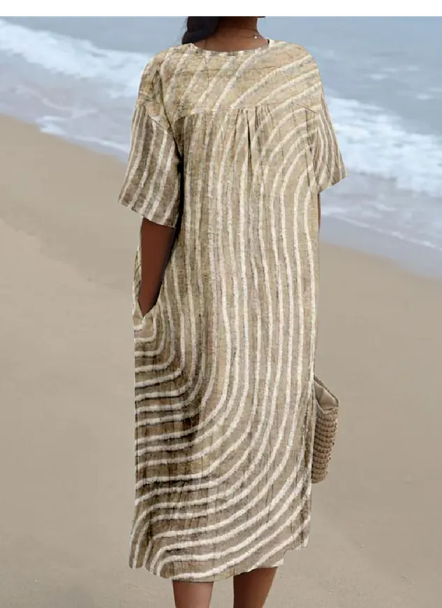 Striped Cotton-Blend Casual Dress