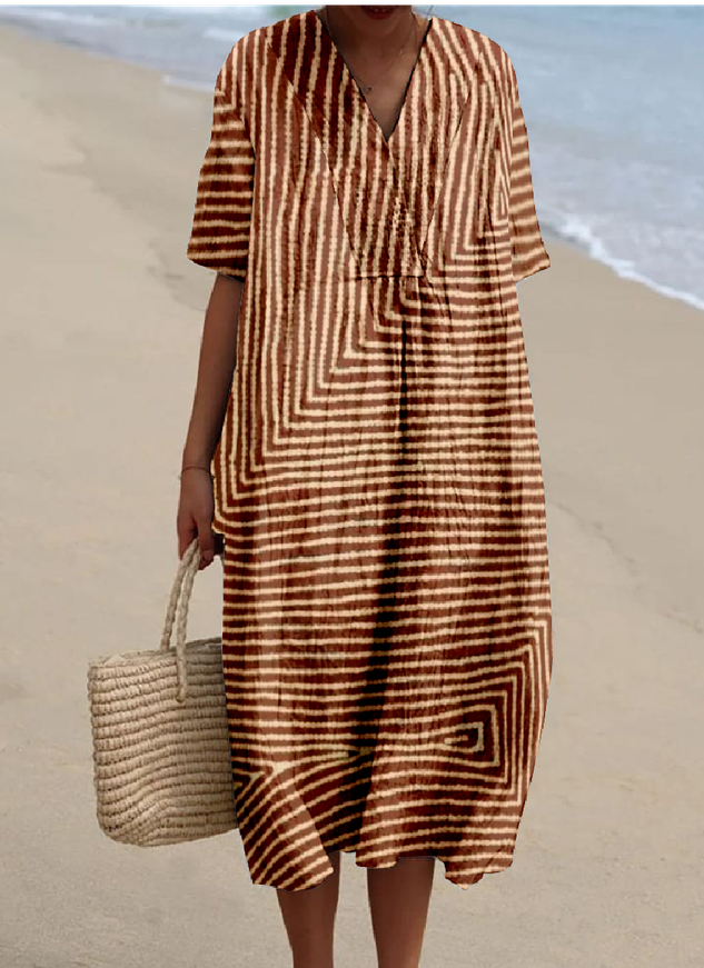 Striped Cotton-Blend Casual Dress