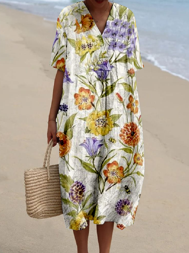 Vintage Cotton-Blend Tropical Dress