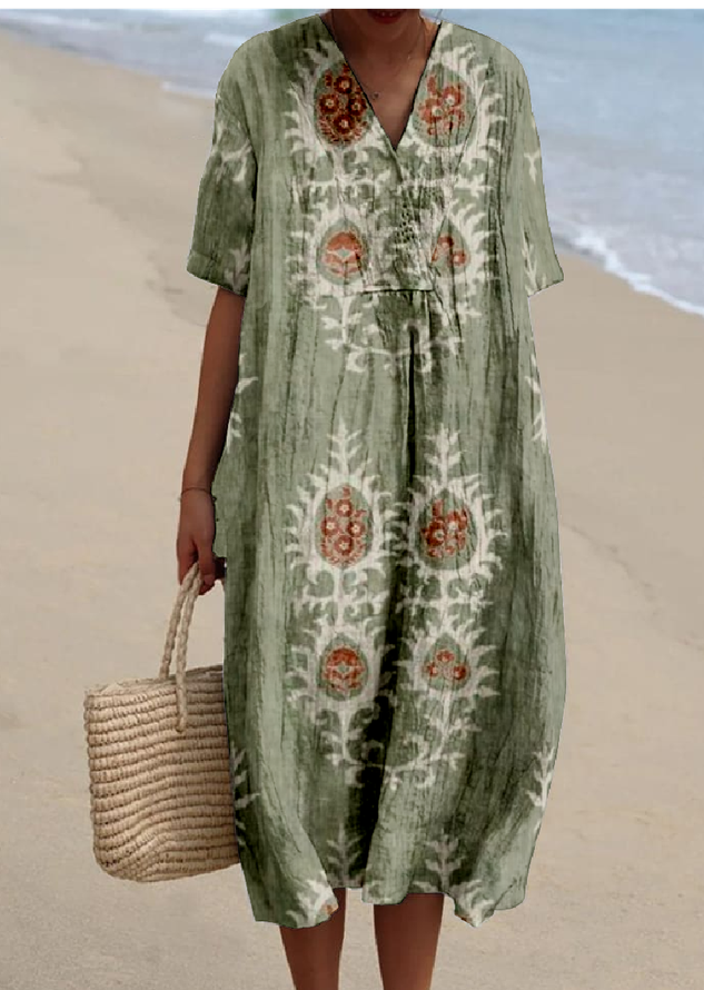 Vintage Cotton-Blend Ethnic Geometry Dress