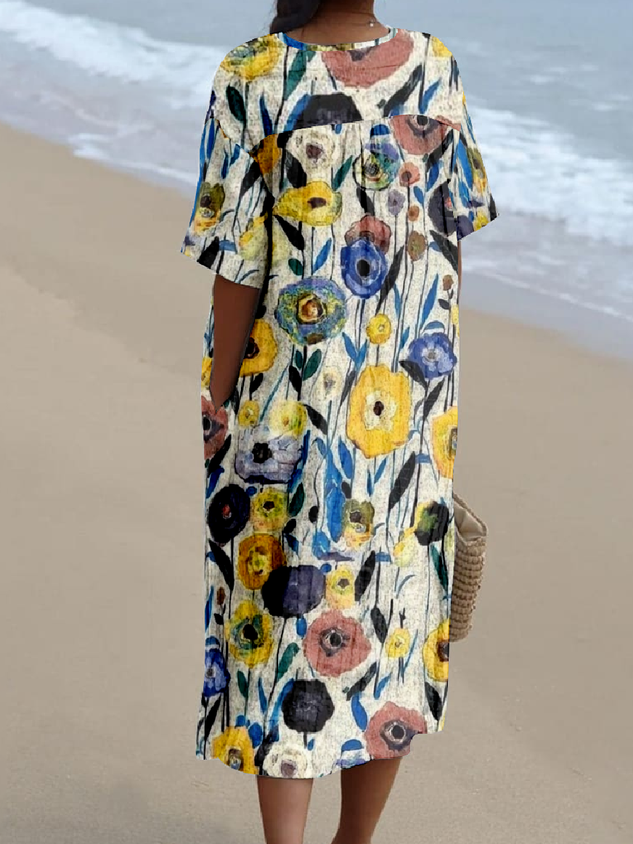 V Neck Loose Vintage Psychedelic Art Dress