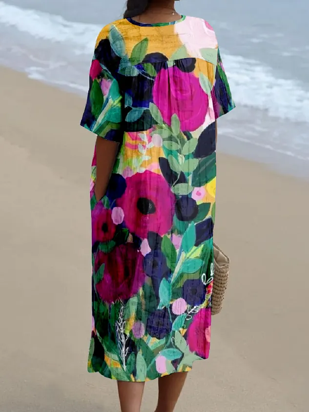 Psychedelic Art V Neck Boho Dress