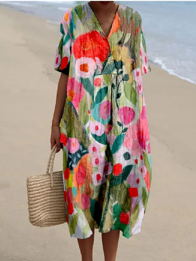 Psychedelic Art V Neck Boho Dress