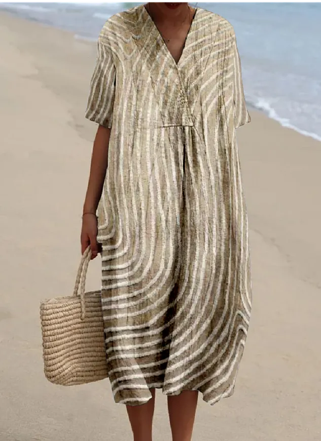 Striped Cotton-Blend Casual Dress