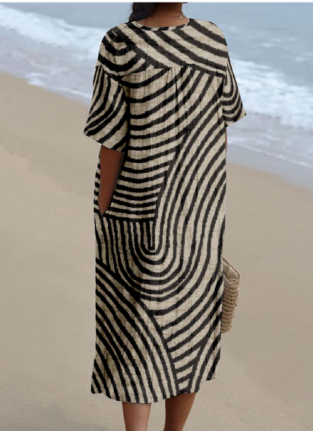 Striped Cotton-Blend Casual Dress