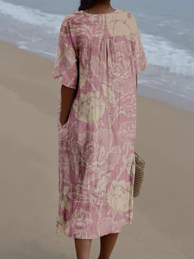 Casual V Neck Cotton-Blend 3D Printing Dress