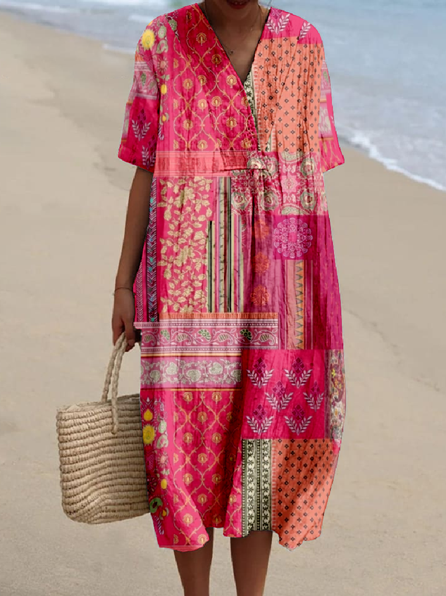 Cotton-Blend Multicolor Block Casual Dress