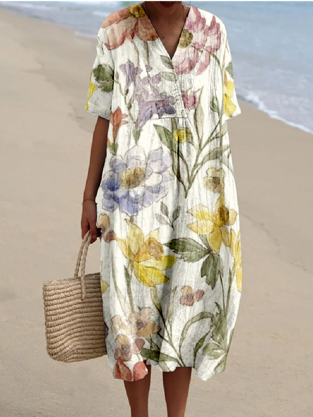 Vintage Cotton-Blend Tropical Dress