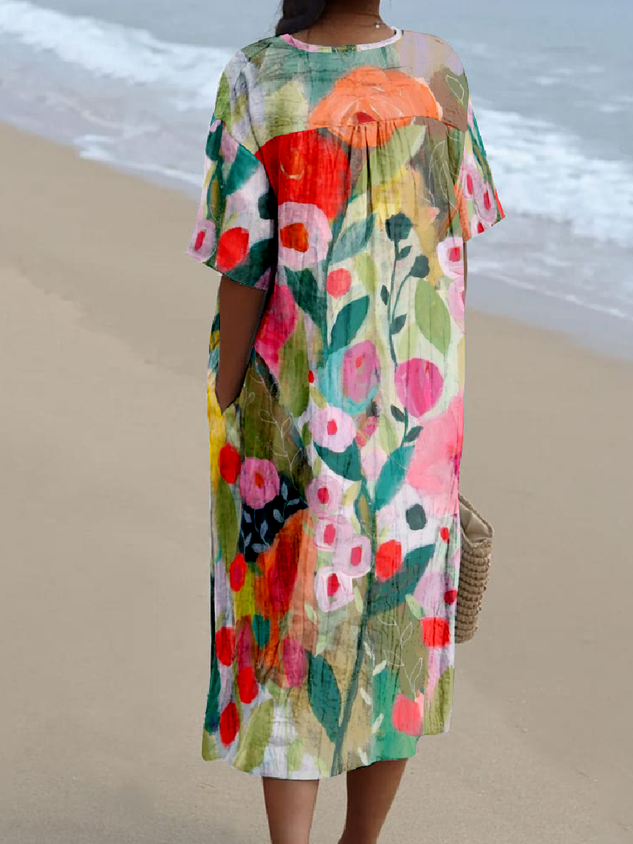 Psychedelic Art V Neck Boho Dress
