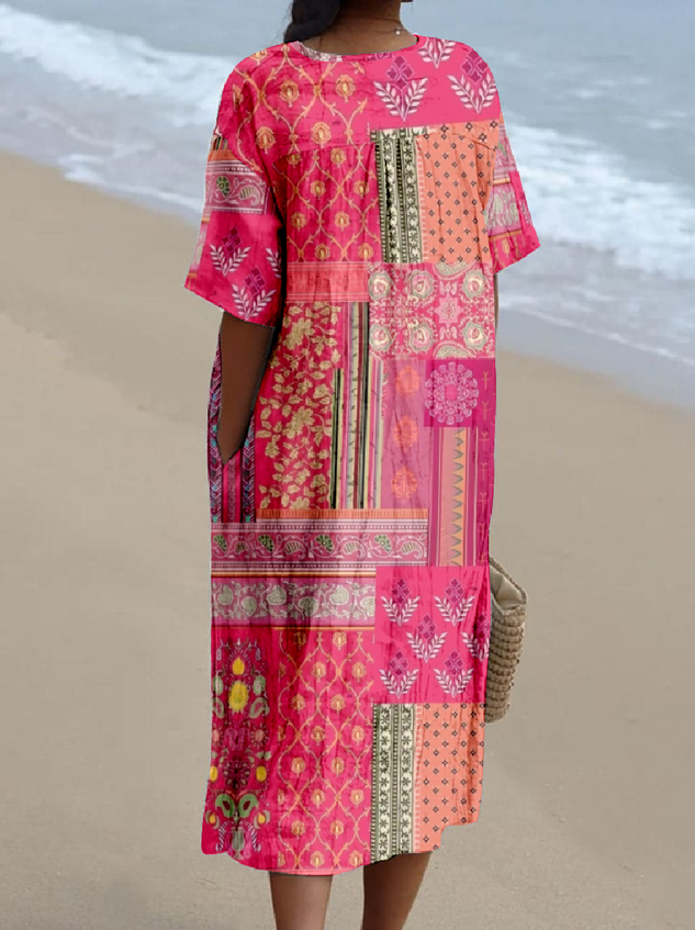 Cotton-Blend Multicolor Block Casual Dress