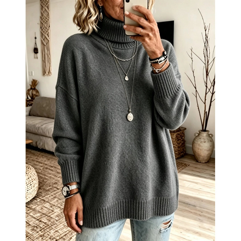 Casual Soft Turtleneck Sweater Top