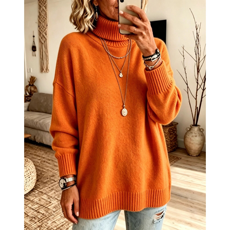 Casual Soft Turtleneck Sweater Top