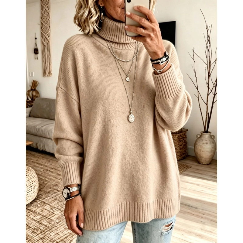 Casual Soft Turtleneck Sweater Top