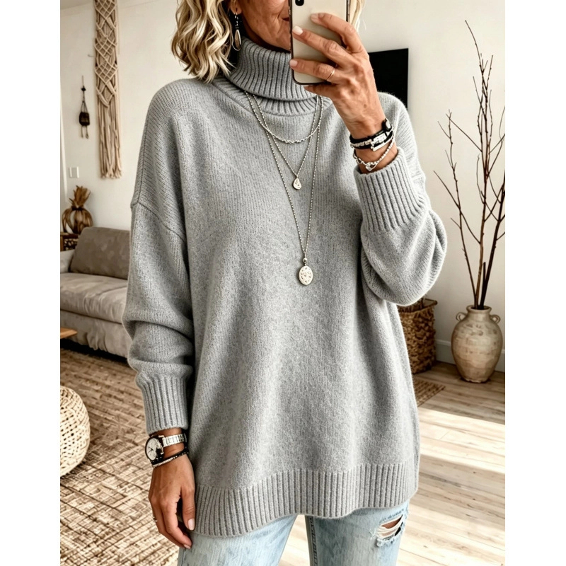 Casual Soft Turtleneck Sweater Top