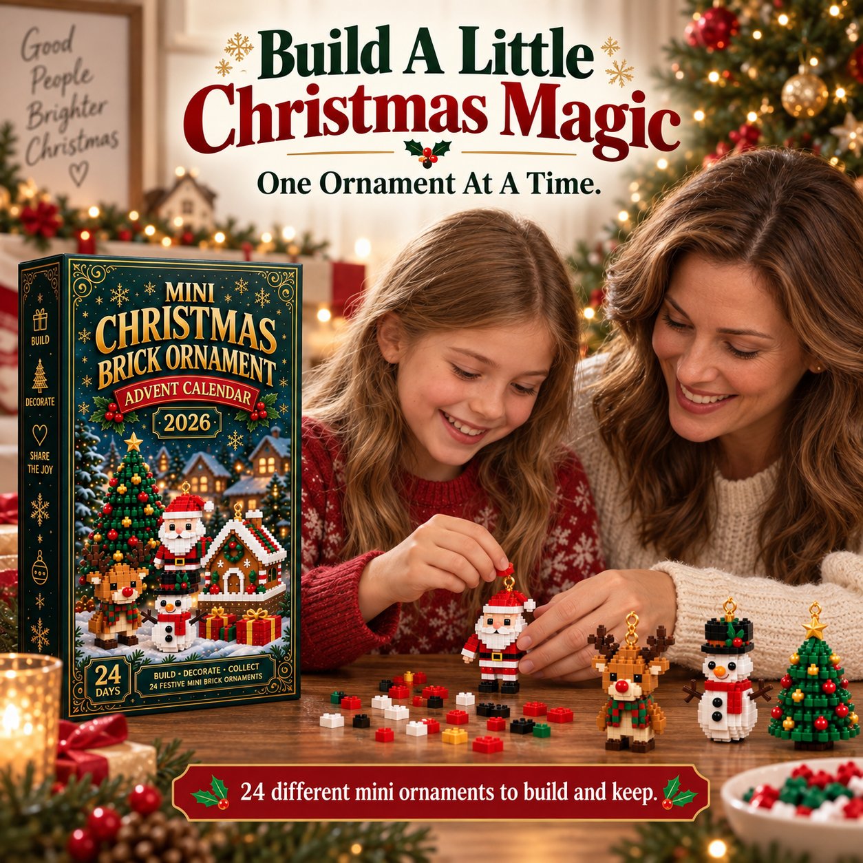 ⏳ Last Day 70% OFF – 🎄24-Day Mini Christmas Brick Ornament Advent Calendar | 24 Unique Buildable Holiday Designs with Hanging Loops for Trees, Garlands & Festive Displays 🧱